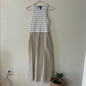 Ellen Tracy Beige and Cream Striped Midi Dress